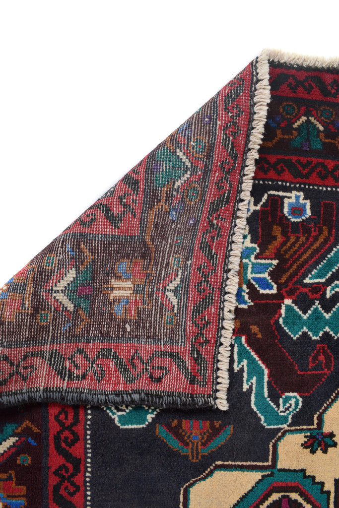 3.10 x 6.10 Black Blue Tribal Wool Rug #P1264