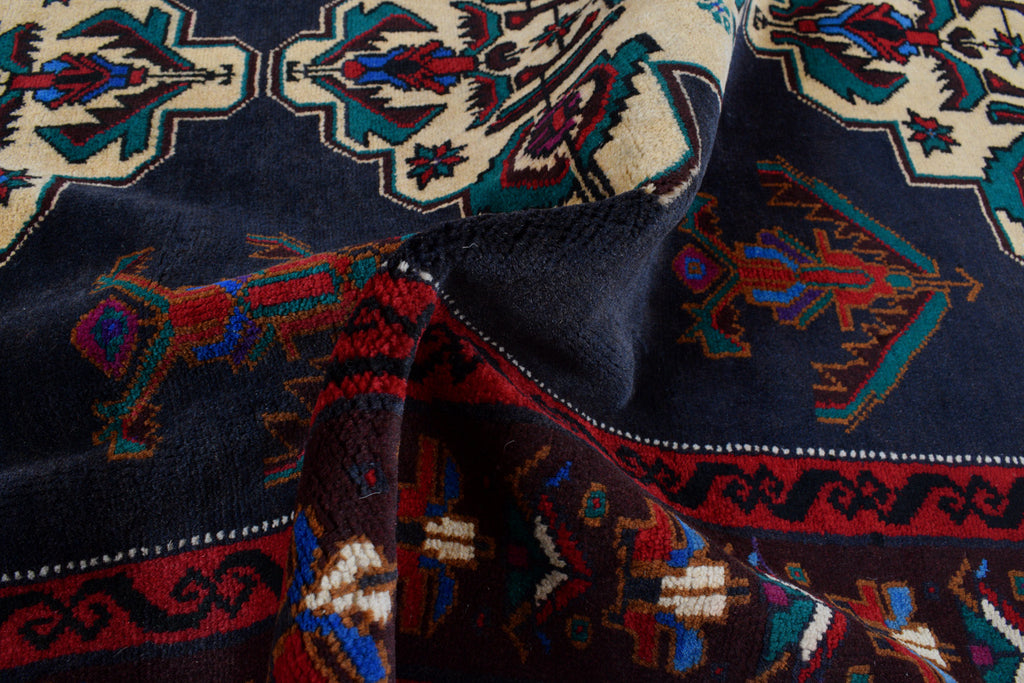 3.10 x 6.10 Black Blue Tribal Wool Rug #P1264