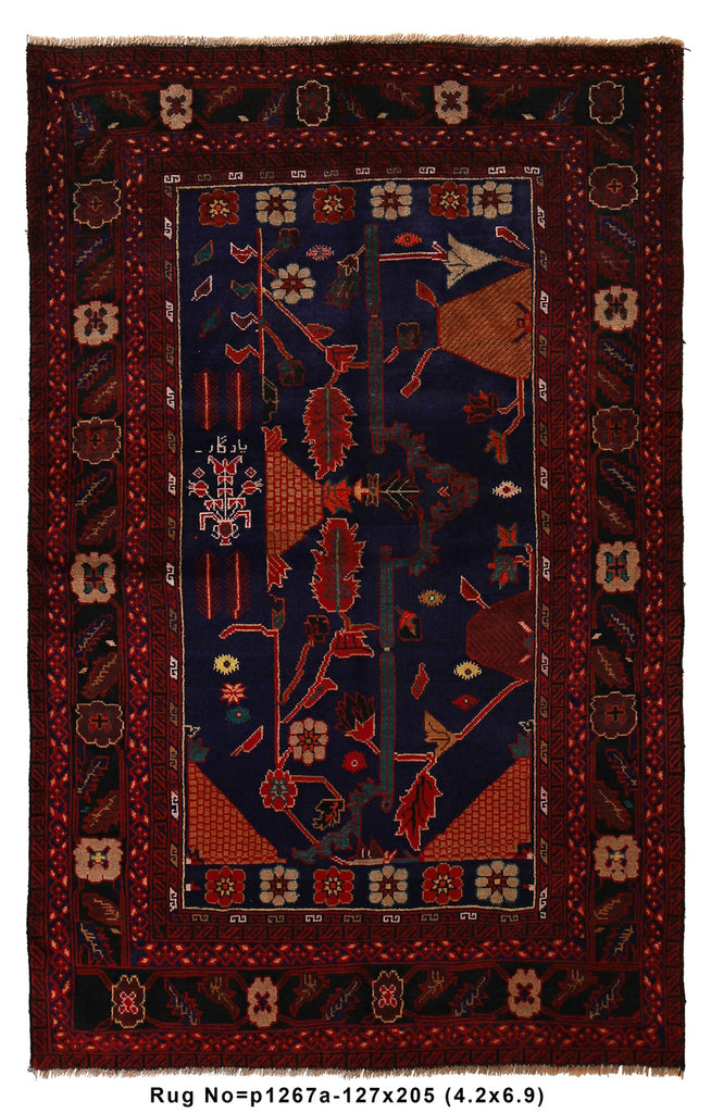 4.2 x 6.9 Primetime Afghan handmade Wool Rug #P1267