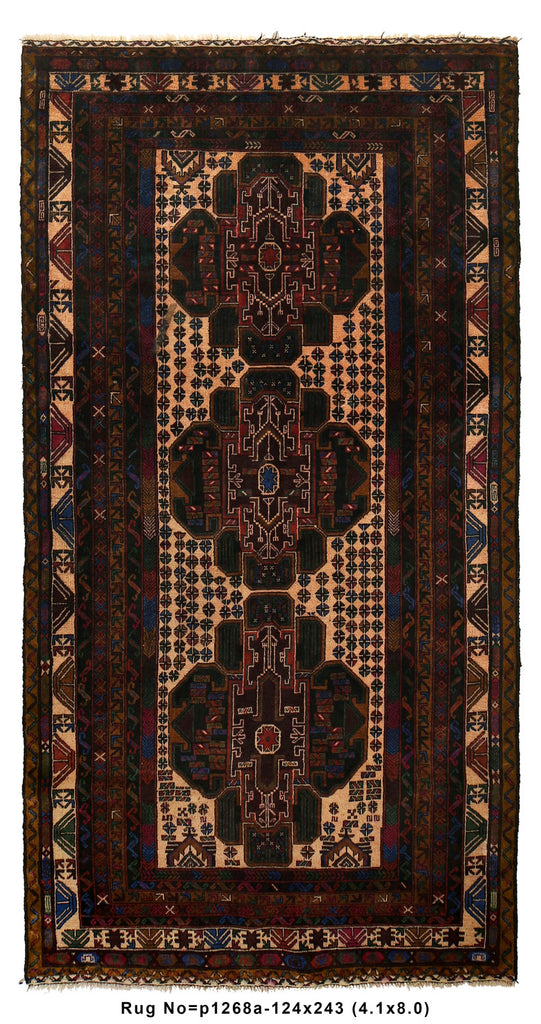4.1 x 8 Ethnic Afghan Wool Rug #P1268