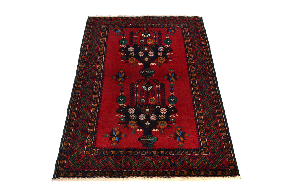3.2 x 4.9 Tribal Wool handmade Rug RED VASE #P1276
