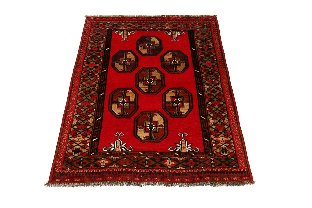 3.5 x 4.4 Afghan Turkman Bokhara Wool Rug #P1277