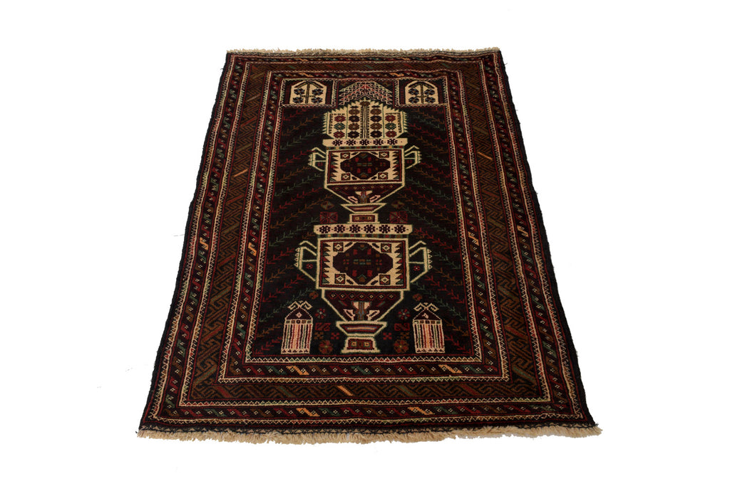 3 x 4.7 Black tribal Wool afghan Baluch Rug #P1279