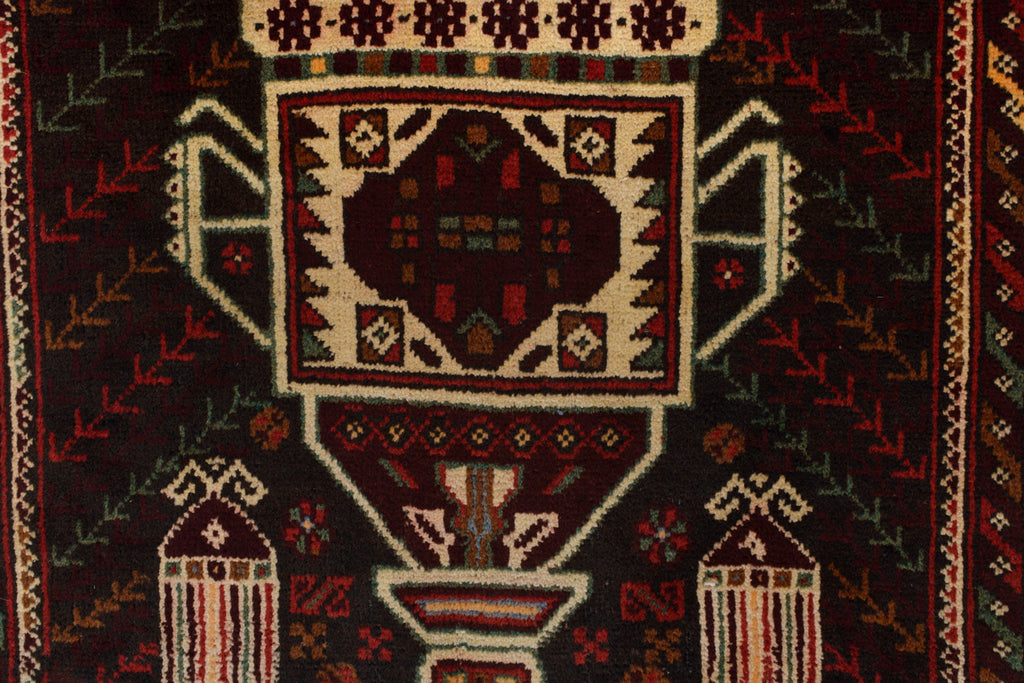 3 x 4.7 Black tribal Wool afghan Baluch Rug #P1279