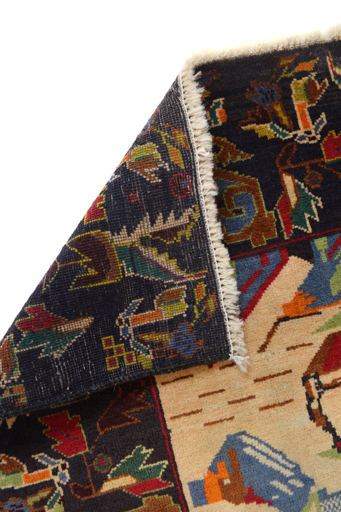 2.10 x 4.8 PICTORIAL Handmade Wool Rug #P1282