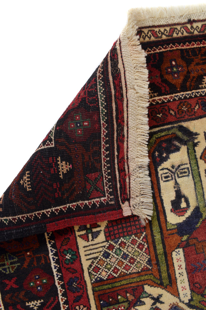 2.11 x 4.5 PICTORIAL primitive faces handmade Wool Rug #P1283