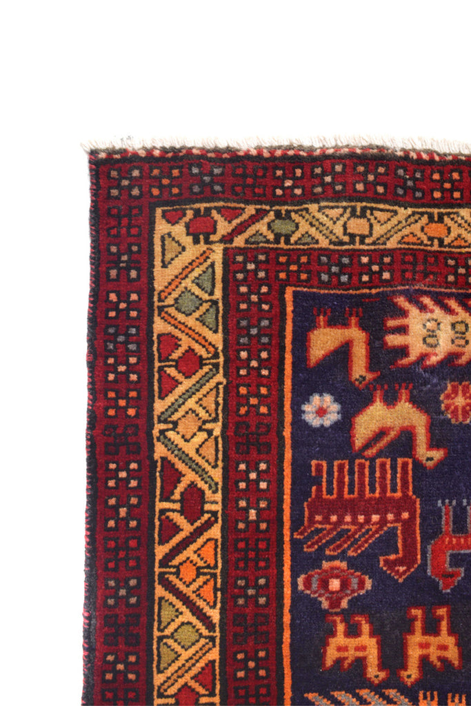 4 x 10 Wide Runner Persian Old Rug - Animal Motife #P1447