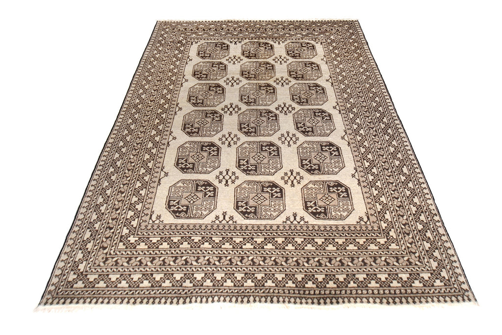 6.5 x 9.7 Authentic Turkman Bokara Wool Rug Hand-Knotted Afghan Capet NEUTRALS #P1473