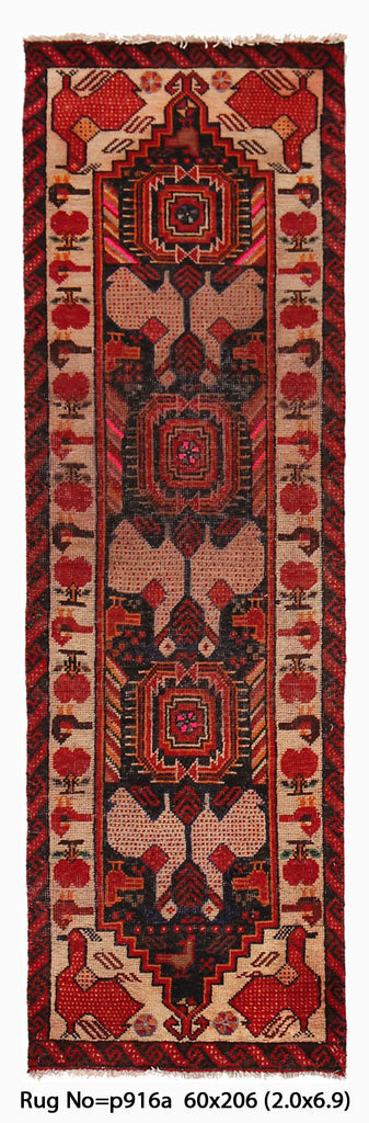 2 x 6.9 Runner Semi-Antique Persian Tribal Northwest Handmade Animal Rug #P916