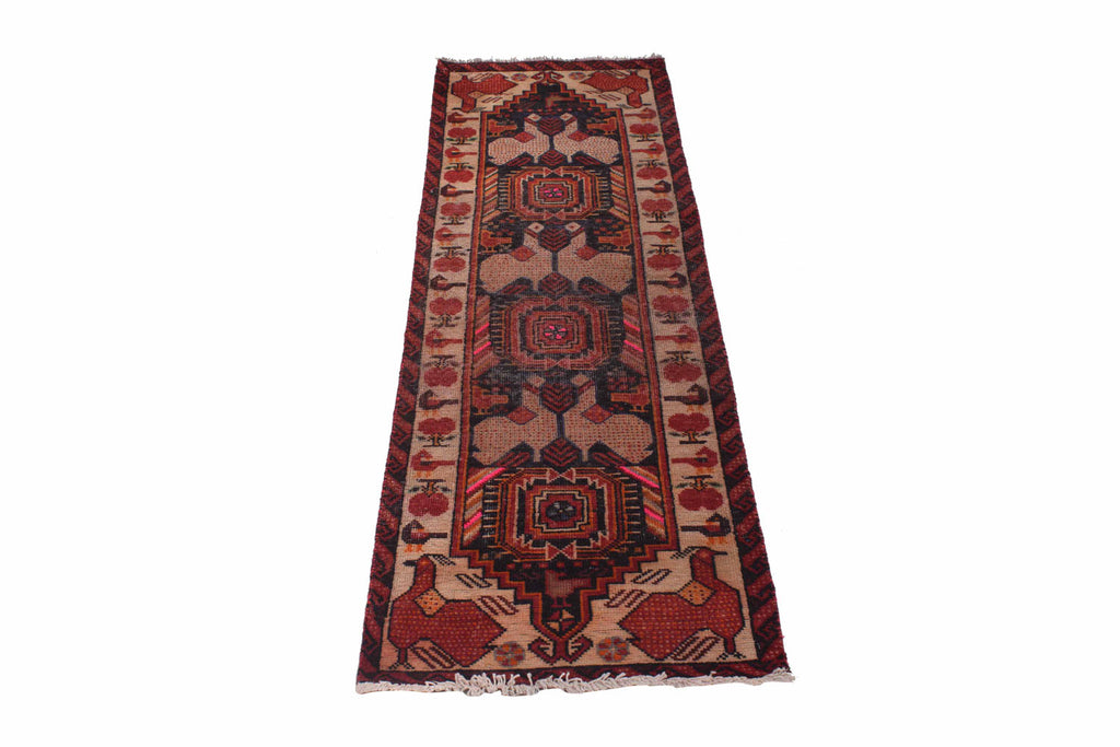 2 x 6.9 Runner Semi-Antique Persian Tribal Northwest Handmade Animal Rug #P916