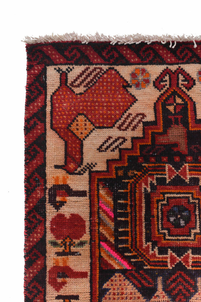 2 x 6.9 Runner Semi-Antique Persian Tribal Northwest Handmade Animal Rug #P916