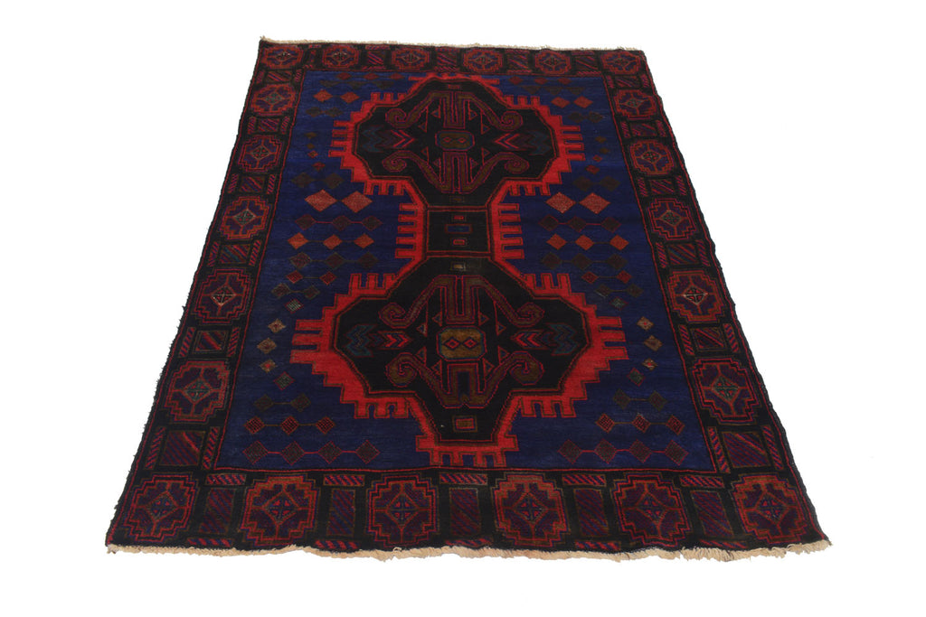 4.8 x 6.5 Afghan Tribal Wool Handmade Rug BLUE #P924