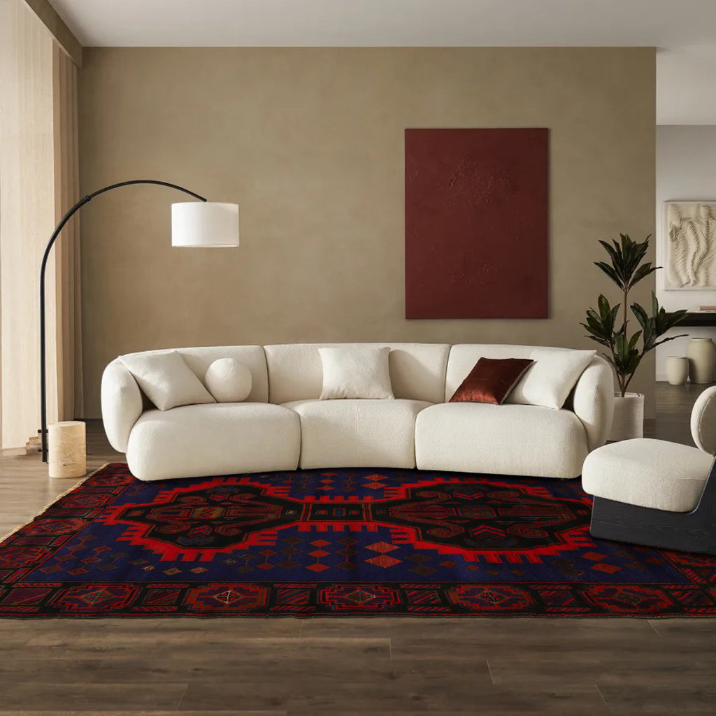 4.8 x 6.5 Afghan Tribal Wool Handmade Rug BLUE #P924