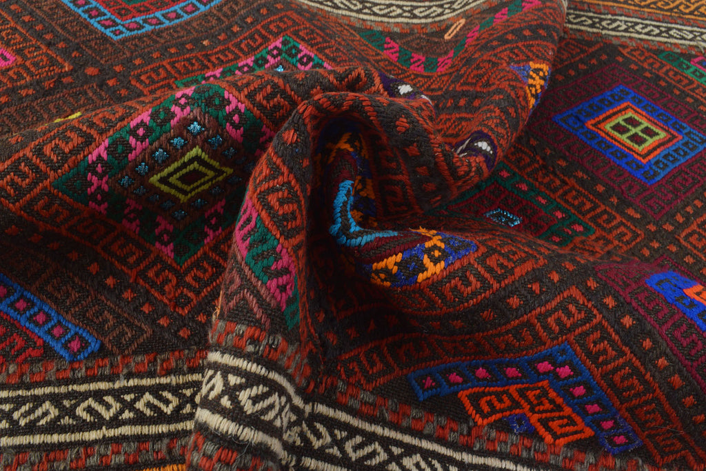 2.6 x 9.1 Afghan Flat Weave Wool Rug #P943