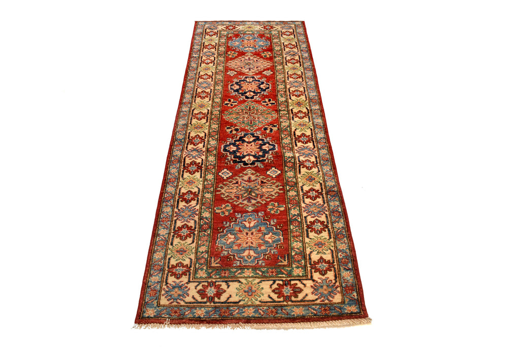 2.6 x 7.2 Quality Super Kazak Runner Handmade Soft Silky Fine Wool #P955