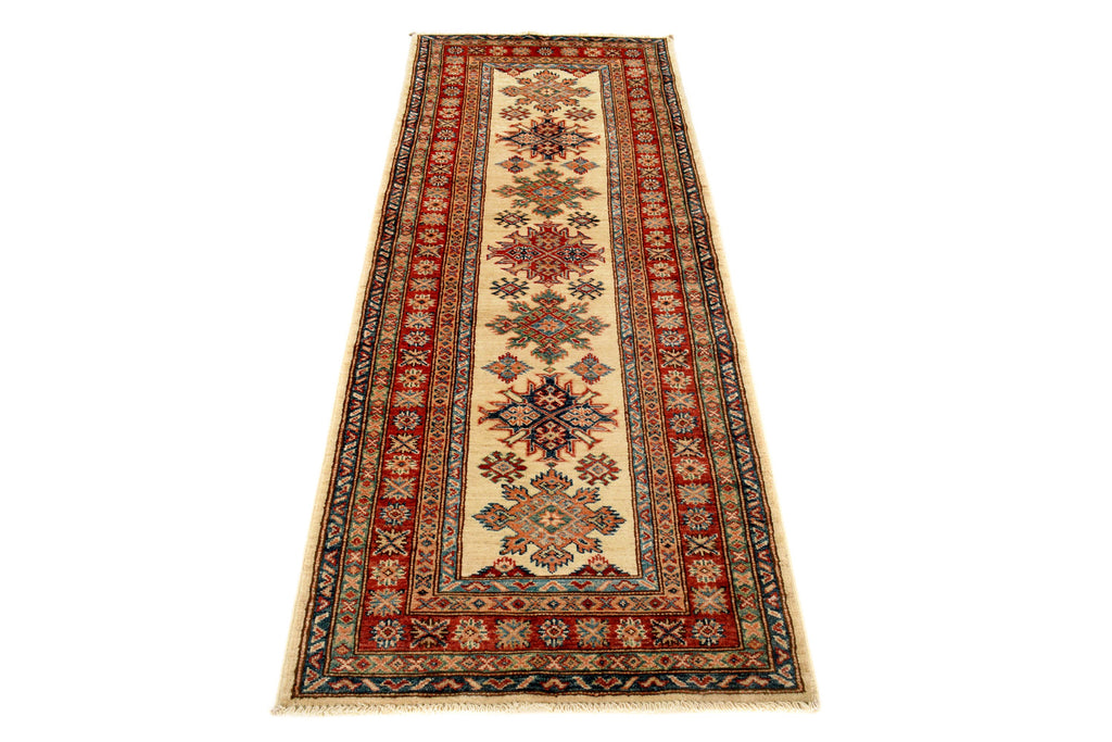 2.7 x 7 Quality Super Kazak Runner Handmade Soft Silky Finer Wool IVORY #P959