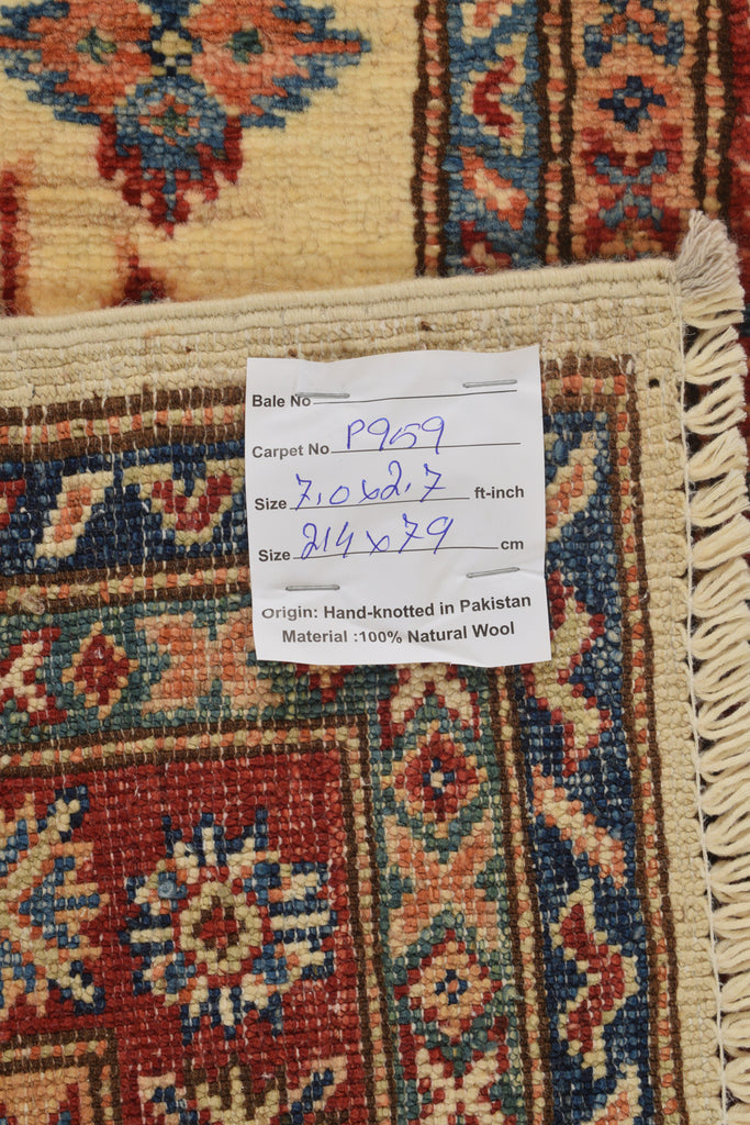 2.7 x 7 Quality Super Kazak Runner Handmade Soft Silky Finer Wool IVORY #P959