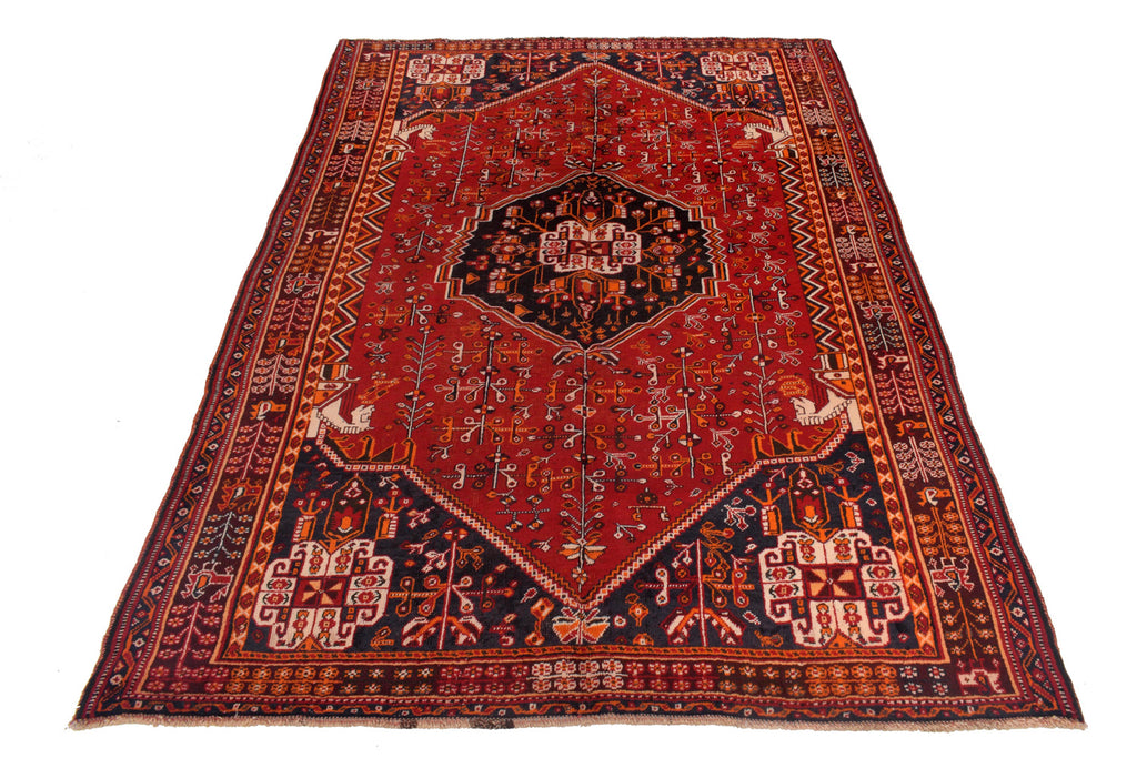 5.4 x 8.4 Persian Tribal Shirazi Qashqai Rug Horse Heads Figures #P999