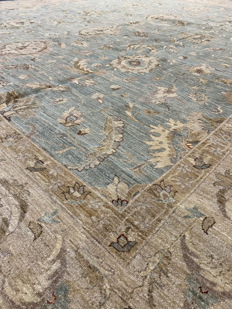 13.6 x 15.10 SQUARISH Olive Green Chobi Peshawar Large Rug 15442