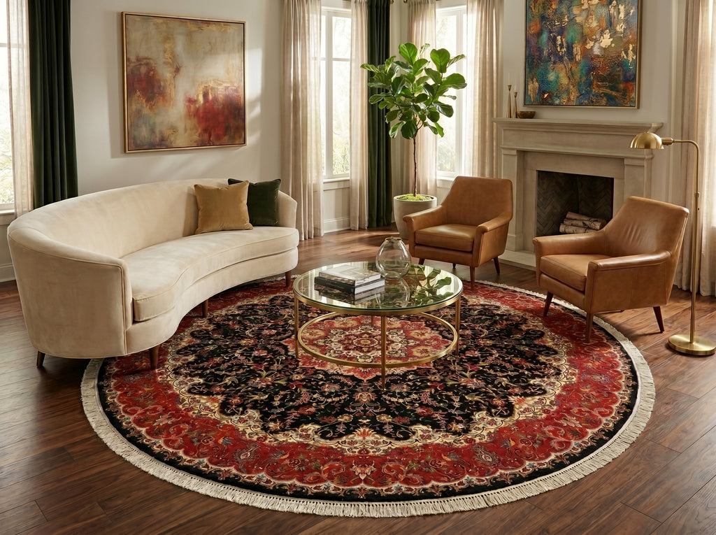 8.3 x 8.4 Fine-Weave High Quality Genuine Hand-Knotted Persian Tabriz Round Rug Wool and Silk 400+ KPSI #F-3190