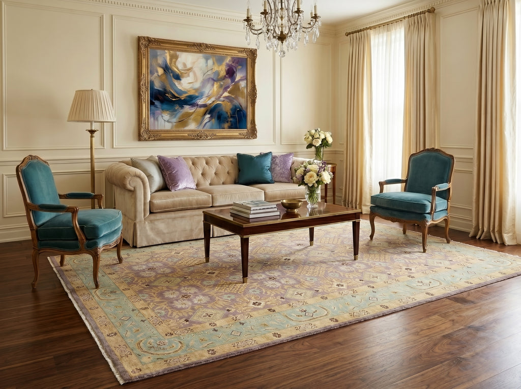 6 x 9.5 Purple Gold Hand-Knotted Agra Rug #D-11