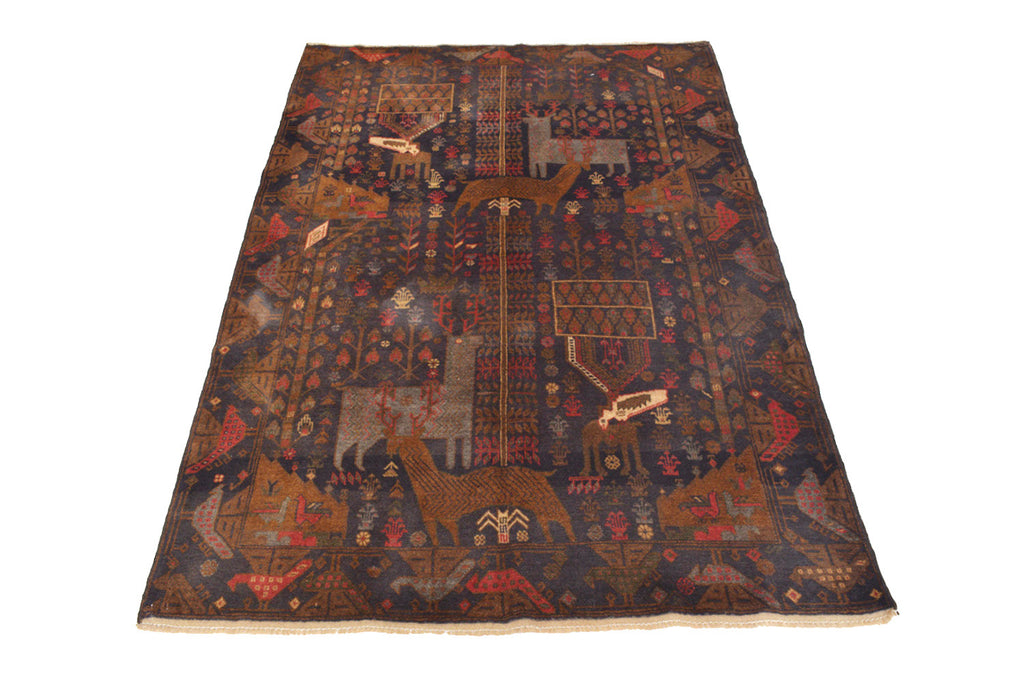 4.1 x 6.4 Animal Motif Afghan Handmade Wool Pictorial Rug #SH1359