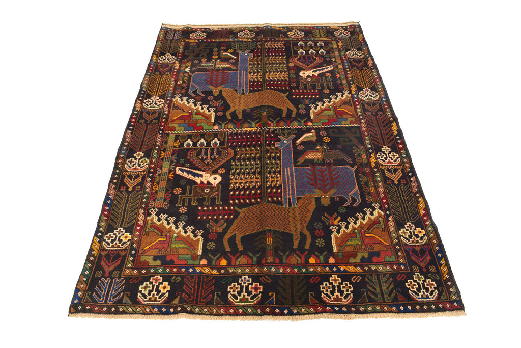 4.1 x 6.2 Afghan Village Handmade Wool Rug ANIMAL PICTORIAL #SH1365