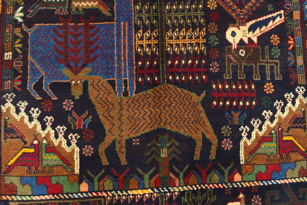 4.1 x 6.2 Afghan Village Handmade Wool Rug ANIMAL PICTORIAL #SH1365