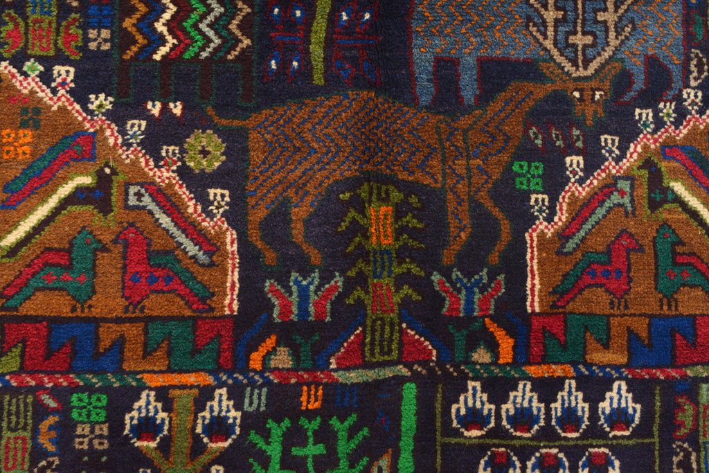 3.9 x 5.11 Ethnic Afghan handmade Wool Pictorial Animal Rug #SH1366