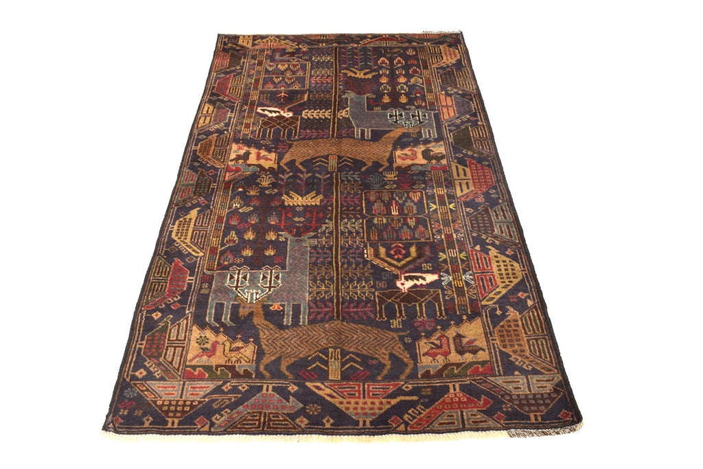 3.6 x 6.2 Pictorial Ethnic Afghan handmade Wool Rug ANIMALS #SH1371