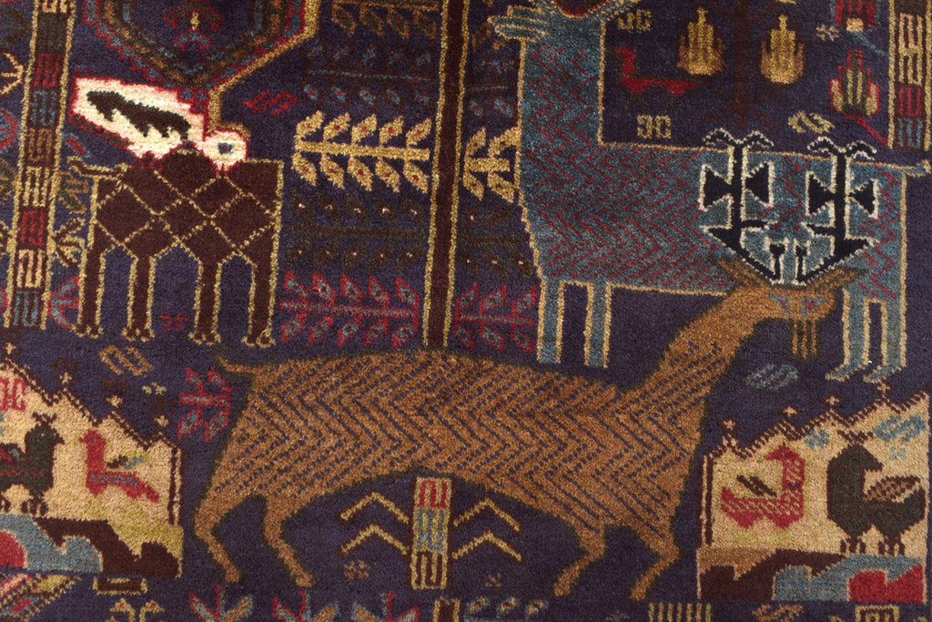 3.6 x 6.2 Pictorial Ethnic Afghan handmade Wool Rug ANIMALS #SH1371