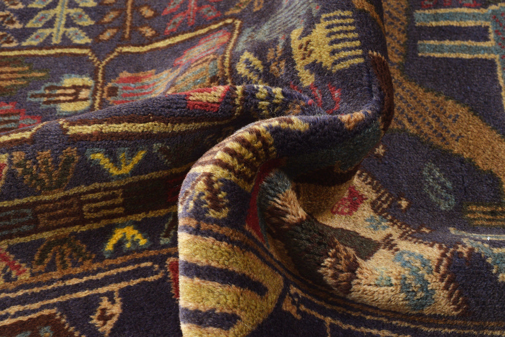 3.6 x 6.2 Pictorial Ethnic Afghan handmade Wool Rug ANIMALS #SH1371