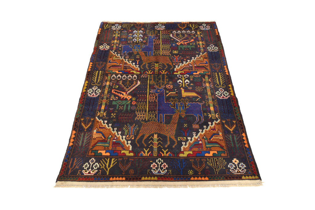 4.0 x 6.5 Pictorial Handmade Afghanistan Tribal Rug DEERS BIRDS #SH1372