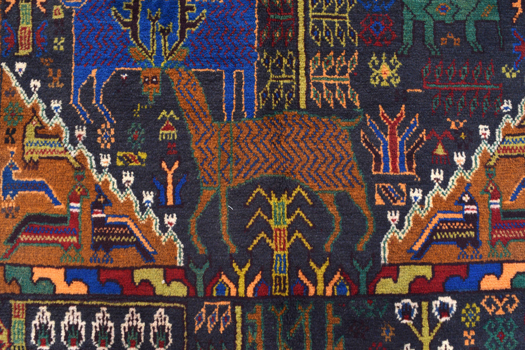 4.0 x 6.5 Pictorial Handmade Afghanistan Tribal Rug DEERS BIRDS #SH1372