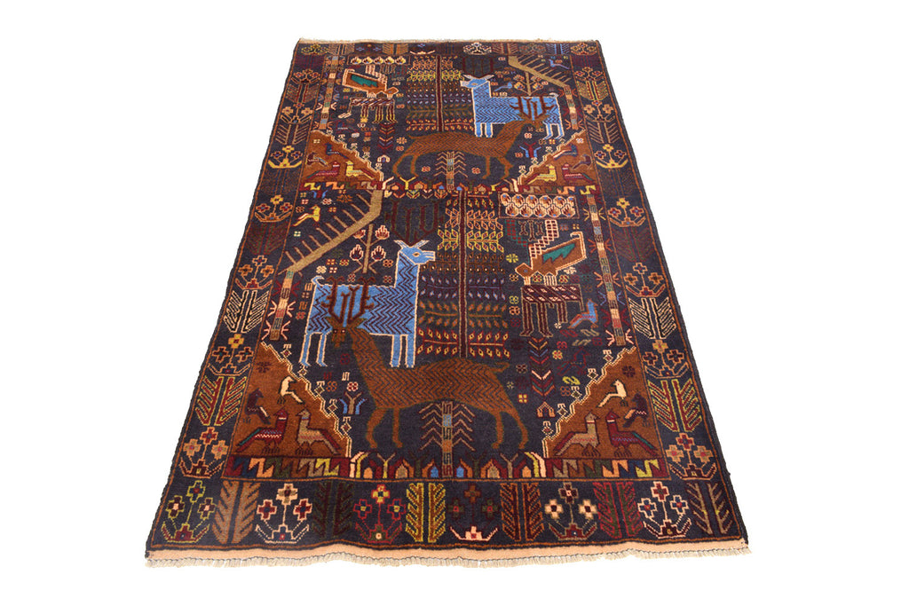 3.8 x 6.7 Afghan Tribal Wool Rug ANIMALS #SH1377