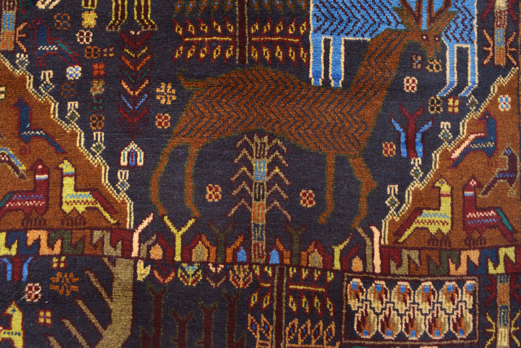 3.8 x 6.7 Afghan Tribal Wool Rug ANIMALS #SH1377