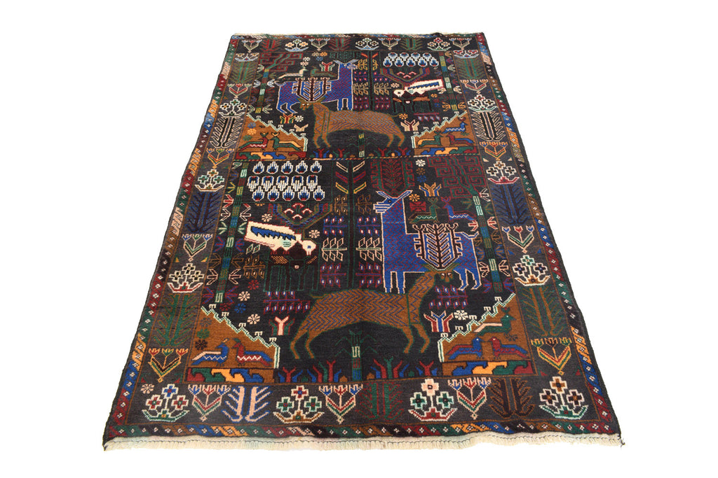 4.0 x 6.5 Animal Pictorial Handmade Tribal Wool Rug #SH1378