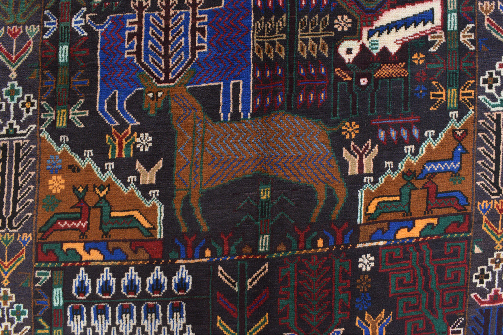 4.0 x 6.5 Animal Pictorial Handmade Tribal Wool Rug #SH1378