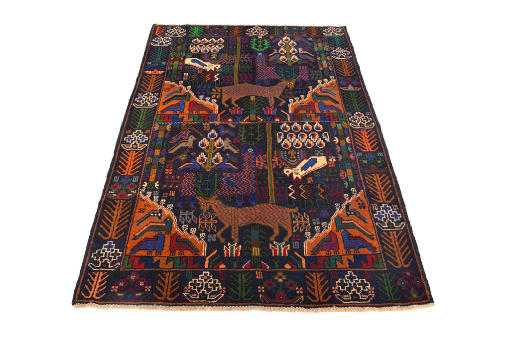 3.9 x 5.10 Pictorial Animals Handmade Wool Rug #SH1379