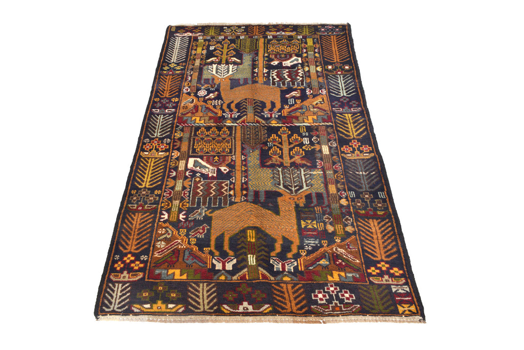 3' x 6' Pictorial Handmade Afghan Village Rug Animals #SH1384