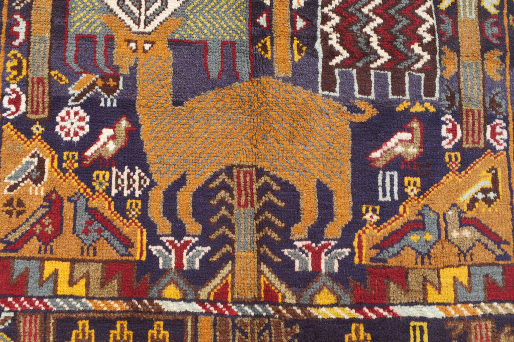 3' x 6' Pictorial Handmade Afghan Village Rug Animals #SH1384