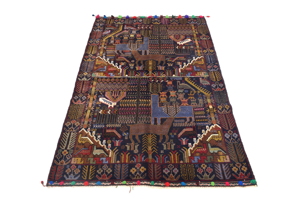 3.10 x 6.6 Exotic Pictorial Tribal Handmade Rug Animals #SH1385