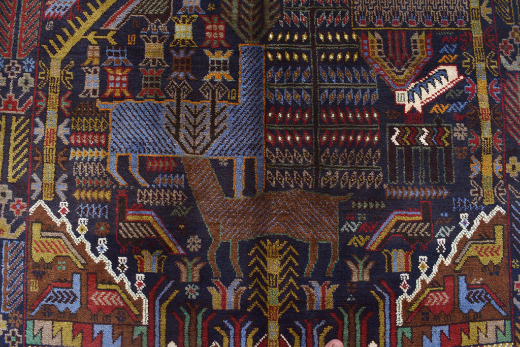 3.10 x 6.6 Exotic Pictorial Tribal Handmade Rug Animals #SH1385