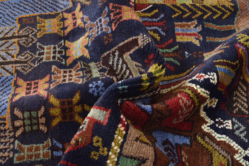 3.10 x 6.6 Exotic Pictorial Tribal Handmade Rug Animals #SH1385