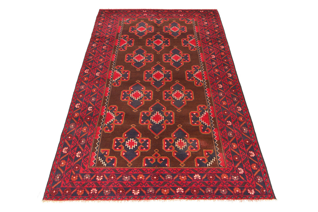 3.10 x 6.7 Afghan Baluch Wool Rug BROWN #SH1416