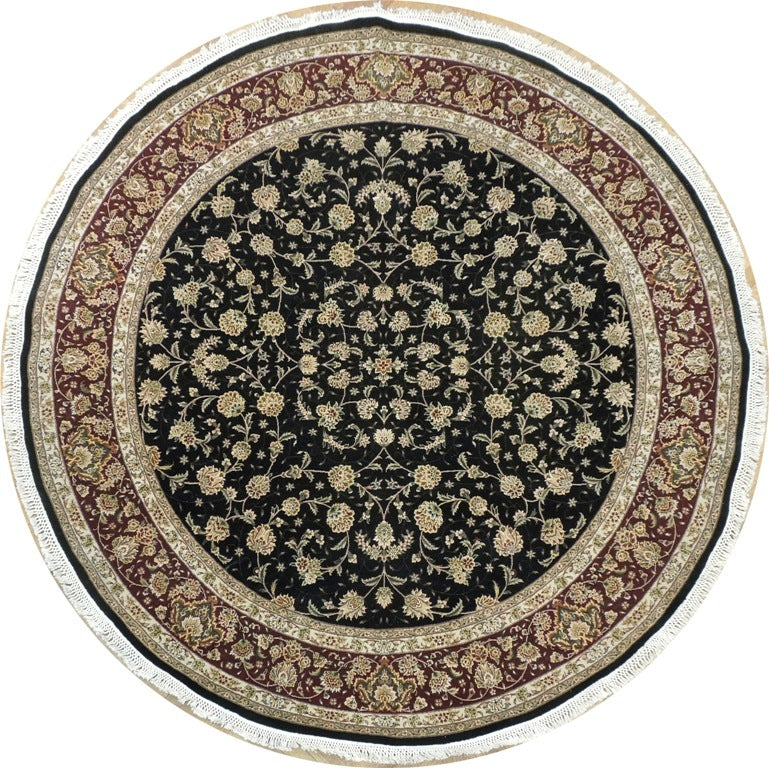 8 x 8 Fine Quality Wool and Silk Handmade Rug BLACK  #PIX-20862