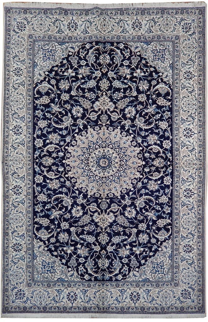 6.10 x 10.2 Authentic Persian Nain Wool and Silk Rug Handmade Iran Blue #PIX-22020