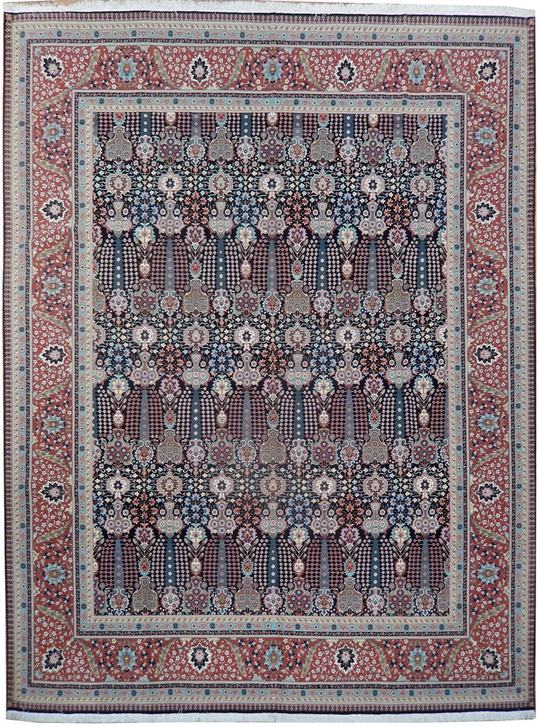 10 x 13 Fine Authentic Persian Tabriz Rug Handmade Iran Wool and Silk  400 KPSI Black Unusual #PIX-21928