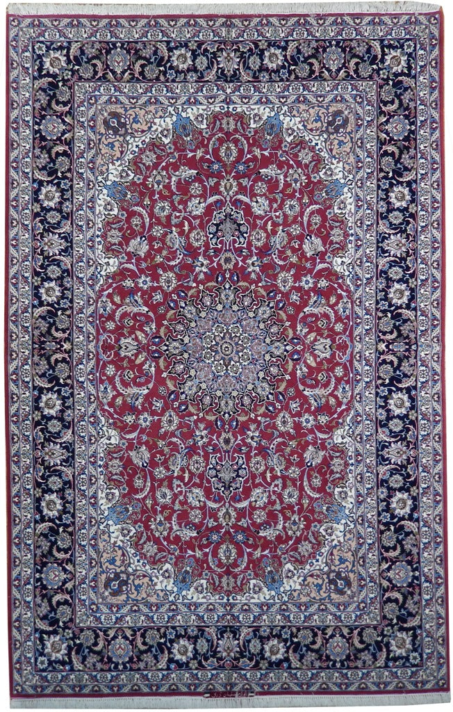 6.7 x 10.2 Signed Authentic Persian Esfahan Rug Wool and Silk 500 KPSI Genuine Iran #PIX-21983