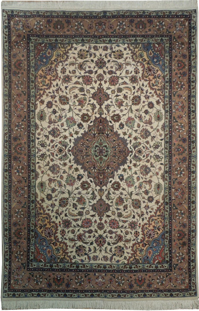 6 x 9 Fine Genuine Persian Tabriz Rug Wool and Silk 400 KPSI